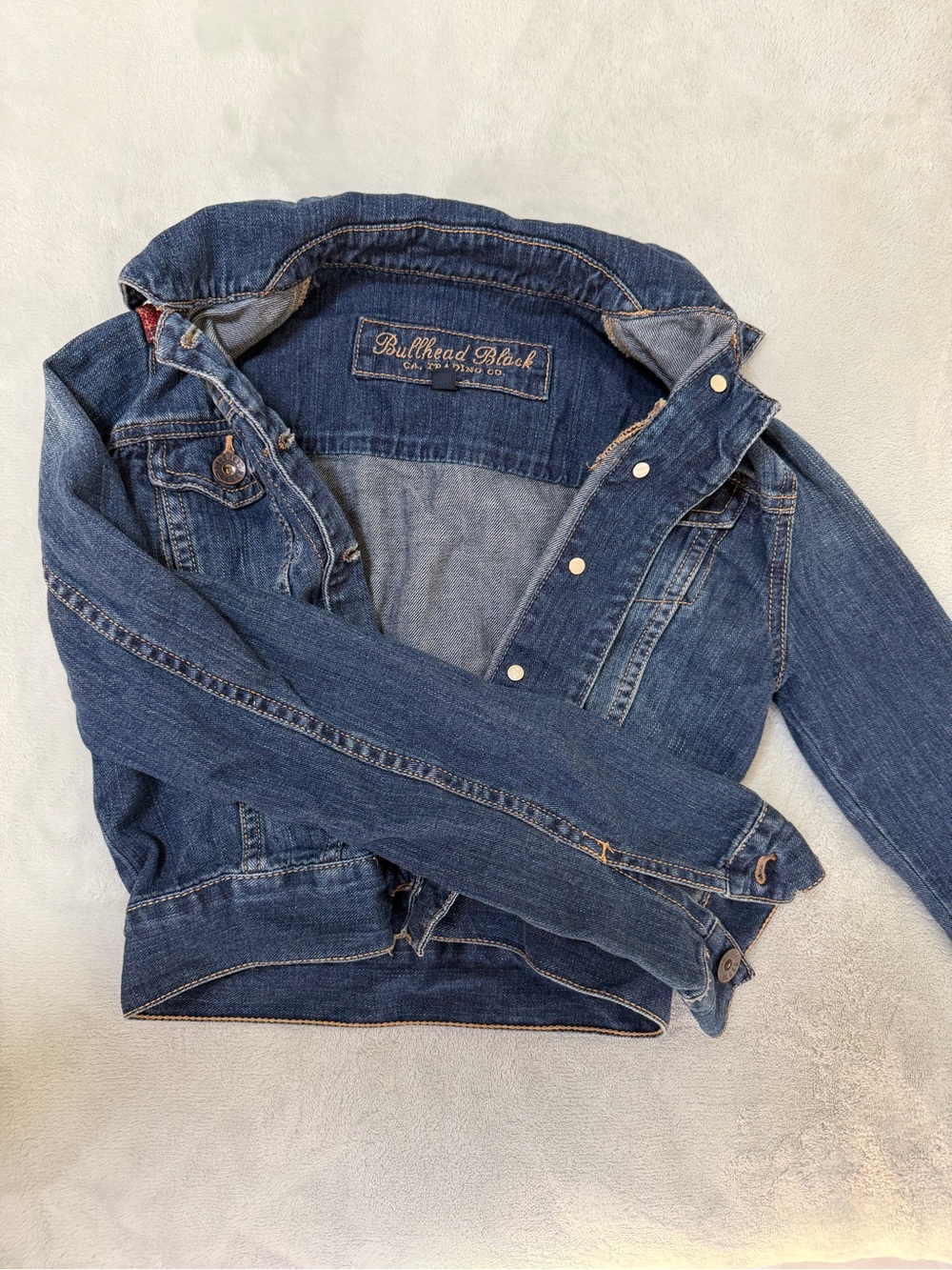 Cropped Jean jacket with Aztec embroidered accent